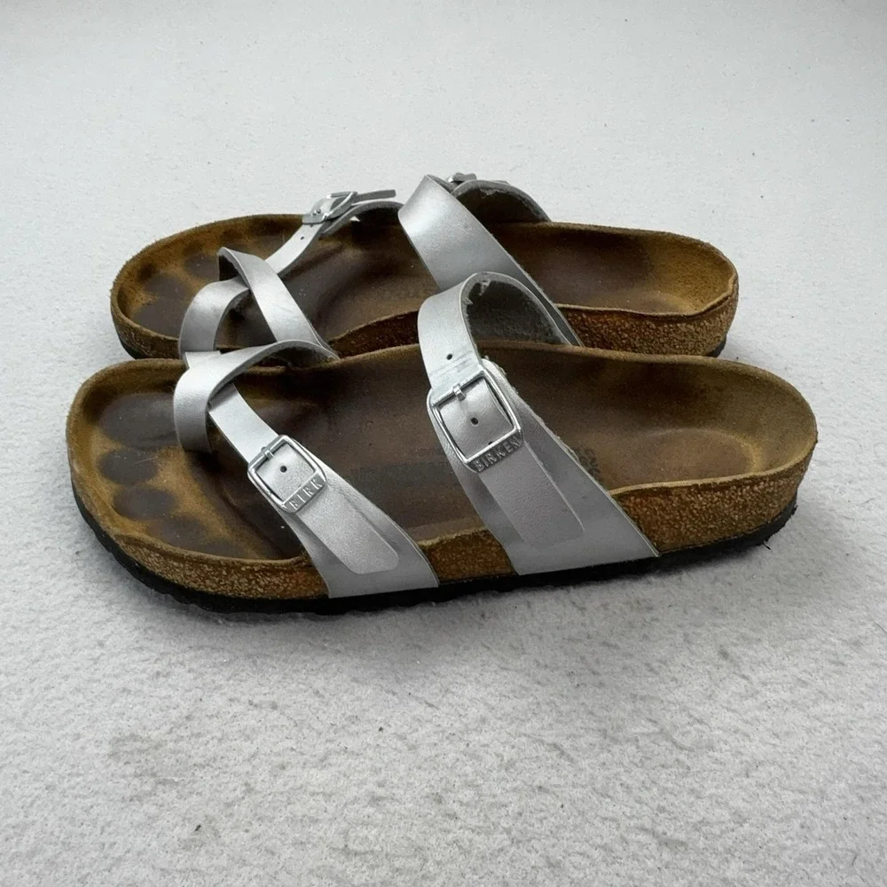Birkenstock Mayari Sandals Womens Size 8 Silver Strappy Cork Footbed Comfort